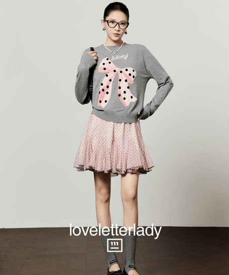 Dot Ribbon Motif Knit Sweater