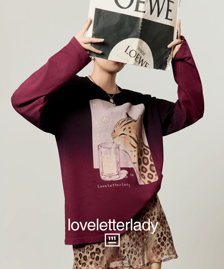 Cat Graphic Gradient Long Sleeve T-Shirt