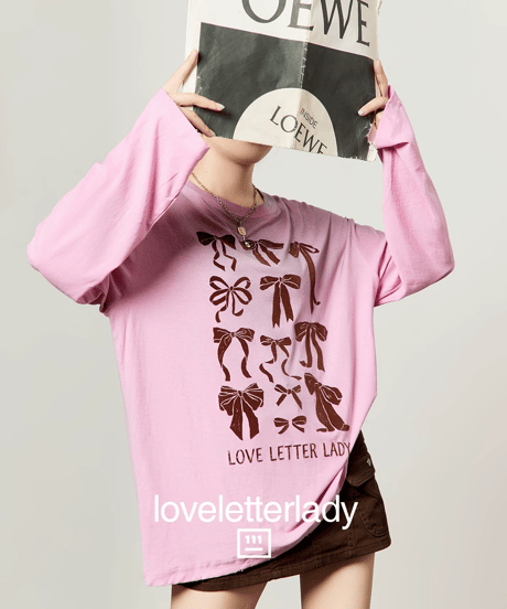 Ribbon Graphic Oversized Long Sleeve T-Shirt