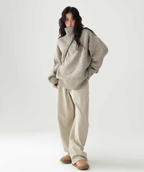 High Neck Half Button Cable Knit Sweater  / 2colors