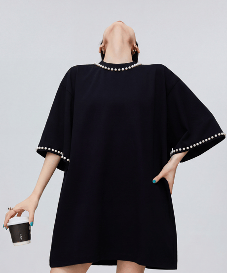 Pearl Embellished Oversized T-Shirt Dress
