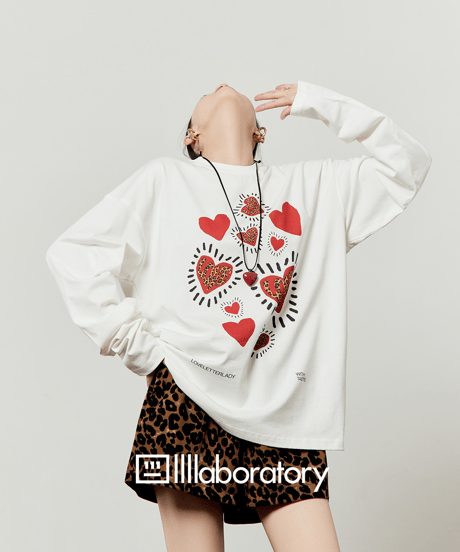 Heart Graphic Long Sleeve T-Shirt & Leopard Print Shorts