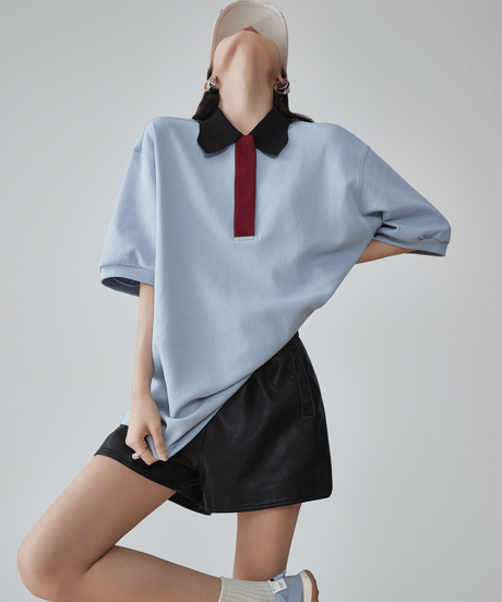 Colorblock Collar Oversized Polo T-Shirt