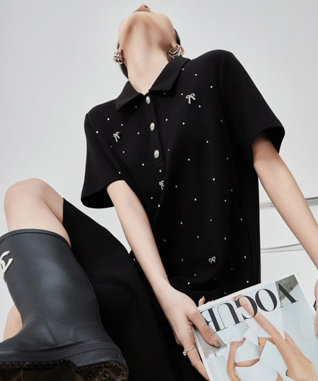 Rhinestone Ribbon Polo Mini Dress