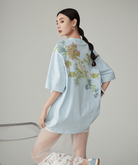 Floral Botanical Embroidery Oversized T-shirt