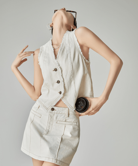 Fringe Denim Vest & Mini Skirt Setup