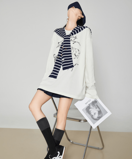 Dog Print Oversized Long Sleeve T-Shirt