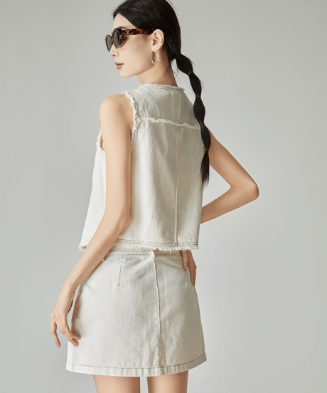 Fringe Denim Vest & Mini Skirt Setup