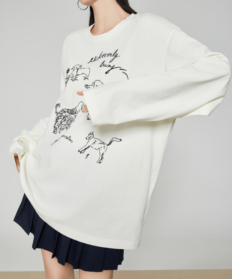 Dog Print Oversized Long Sleeve T-Shirt
