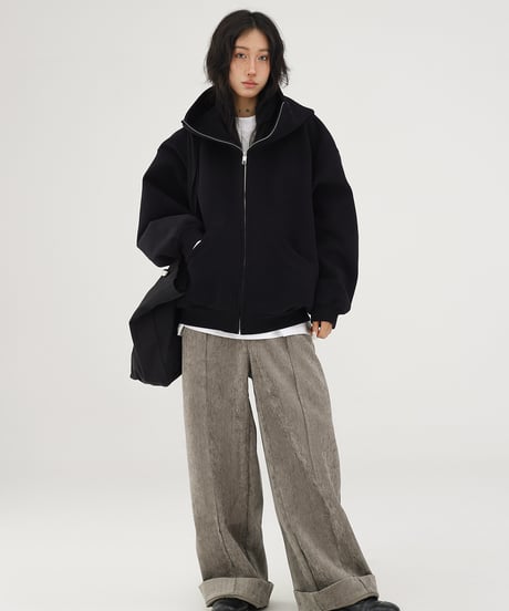 High Neck Oversized Zip-Up Hoodie  / 2colors