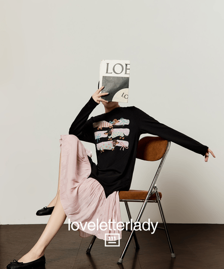 Dachshund Print Layered Long Sleeve Dress