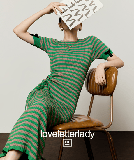 Striped Ribbon Sleeve Drawstring Knit Dress