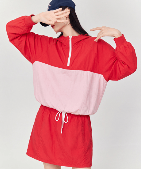 Color Block Half-Zip Anorak & Mini Skirt Set