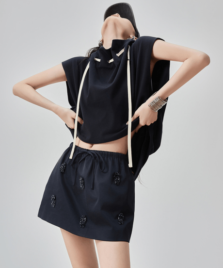 High Neck Hooded Sleeveless Oversized Top
