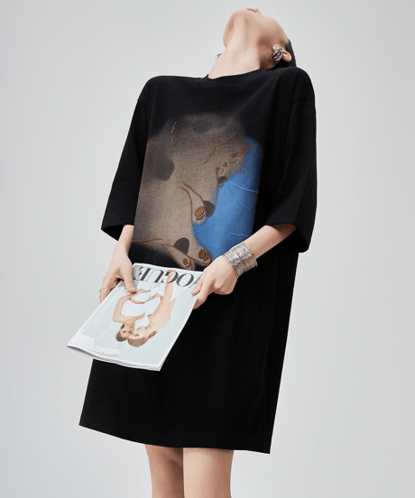 Sleeping Animal Graphic Oversized T-Shirt Dress