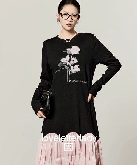 Flower Graphic Docking Long Dress
