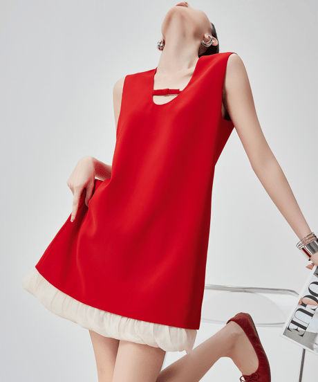 Contrast Hem Sleeveless Mini Dress