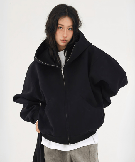 High Neck Oversized Zip-Up Hoodie  / 2colors