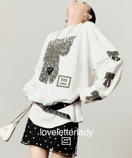 Ribbon Print Oversized Long Sleeve T-Shirt