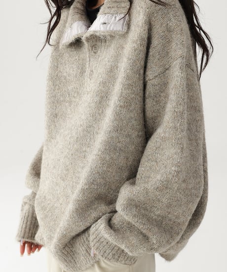High Neck Half Button Cable Knit Sweater  / 2colors