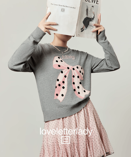 Dot Ribbon Motif Knit Sweater