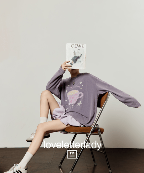 Tea Graphic Vintage Oversized Long Sleeve T-Shirt