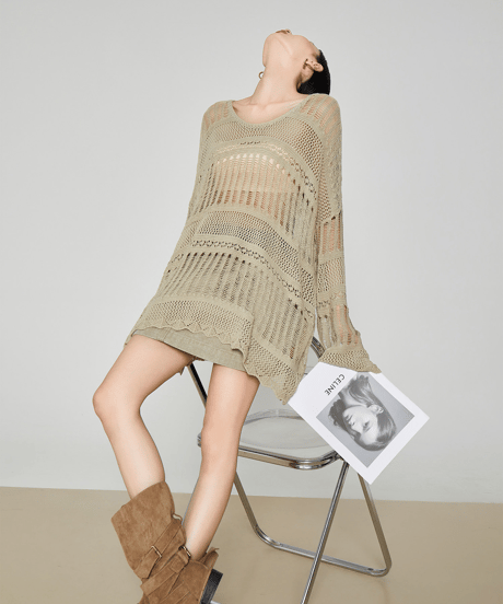 Oversized Crochet Openwork Knit Sweater