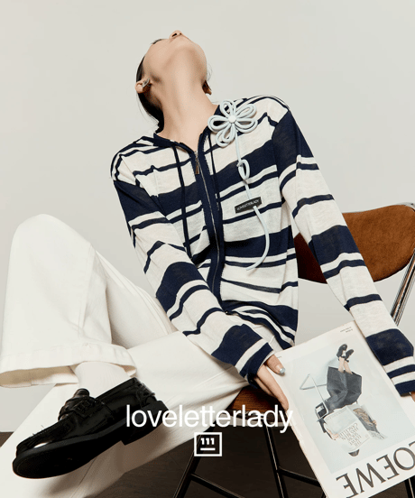 Flower Motif Striped Zip Hoodie