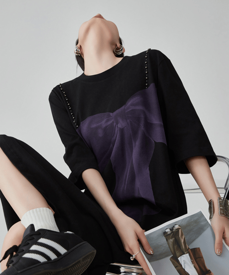 Ribbon Print Oversized T-shirt Dress