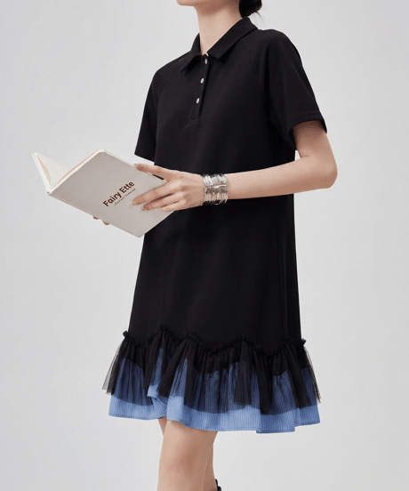 Pleated Hem Layered Polo Dress