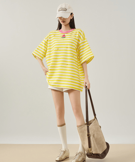 Watermelon Embroidery Border Loose T-Shirt