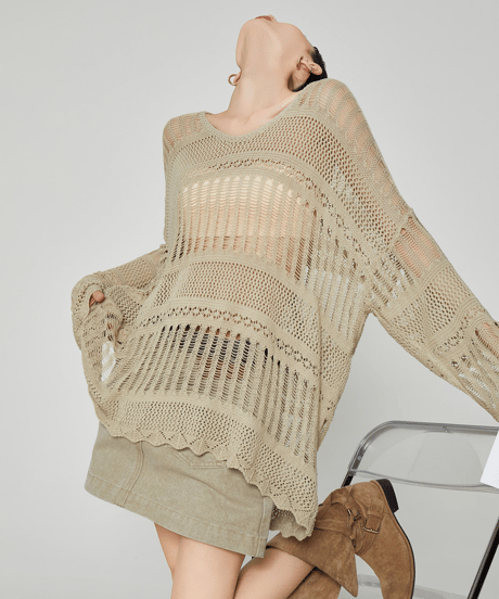 Oversized Crochet Openwork Knit Sweater