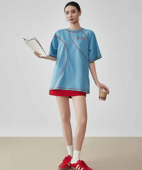 Back Open Contrast Stitch Oversized T-Shirt