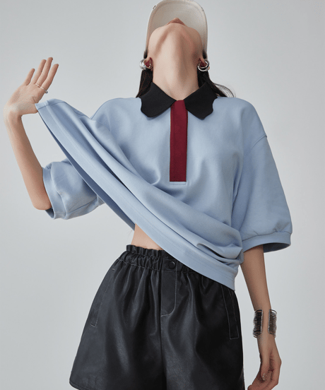 Colorblock Collar Oversized Polo T-Shirt