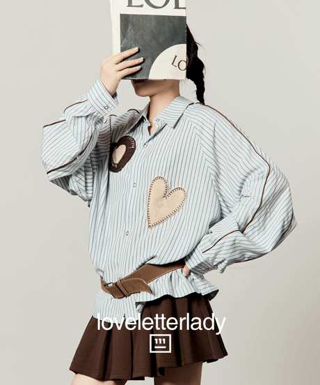 Heart Patch Striped Oversized Shirt