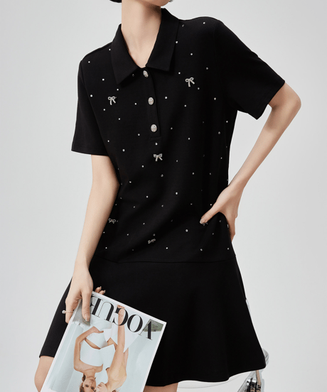 Rhinestone Ribbon Polo Mini Dress