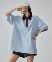 Colorblock Collar Oversized Polo T-Shirt