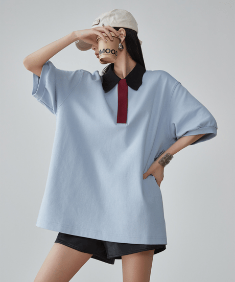Colorblock Collar Oversized Polo T-Shirt