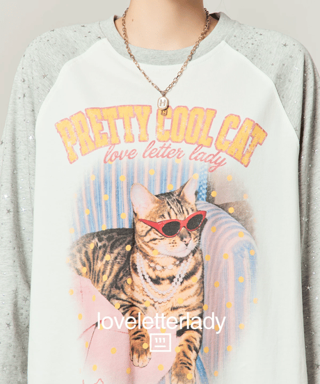 Pretty Cool Cat Graphic Star Raglan Long Sleeve T-Shirt