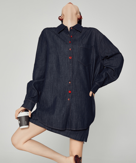 Denim Shirt & Mini Skirt Set