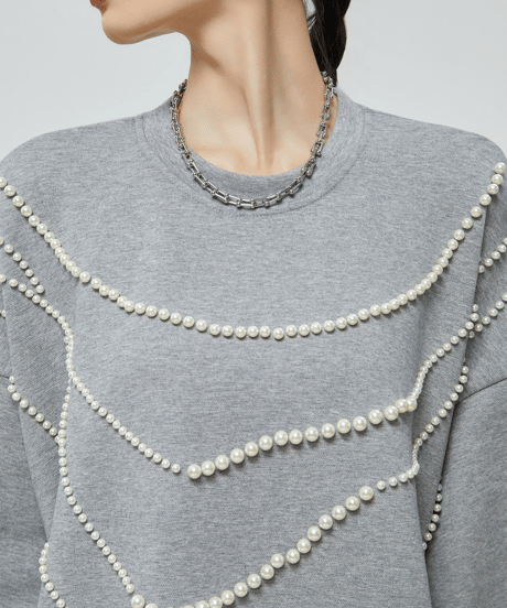 Pearl Draped Oversized Sweatshirt  / 2colors