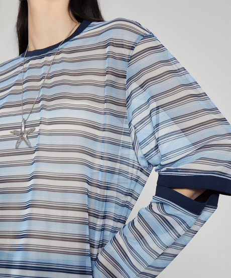 Striped Sheer Cutout Long Sleeve Top