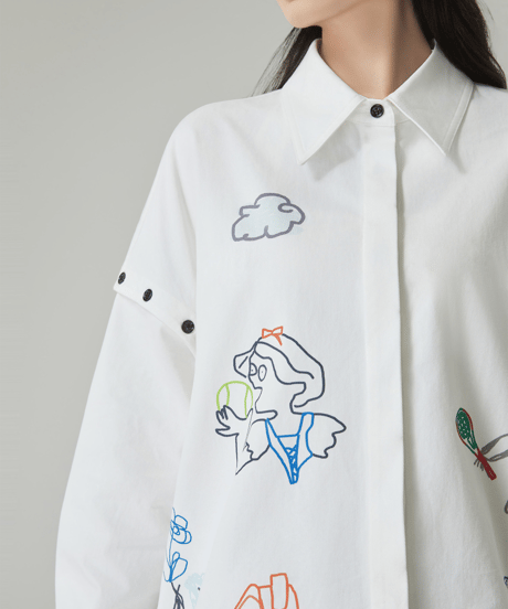 Doodle Embroidery Oversized Button-Shirt