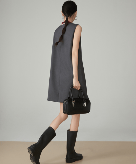 Rib Neck Front Button Sleeveless Mini Dress