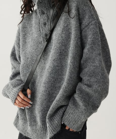 High Neck Half Button Cable Knit Sweater  / 2colors