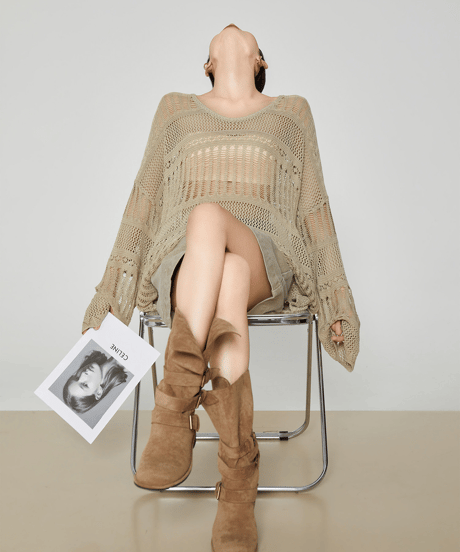 Oversized Crochet Openwork Knit Sweater