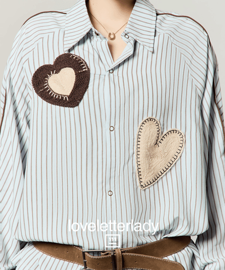 Heart Patch Striped Oversized Shirt