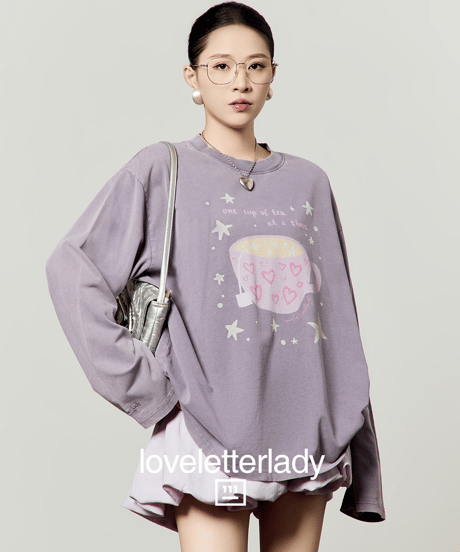 Tea Graphic Vintage Oversized Long Sleeve T-Shirt