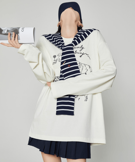 Dog Print Oversized Long Sleeve T-Shirt