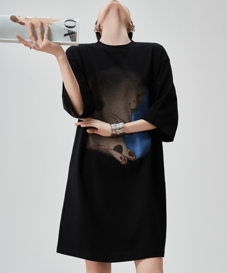 Sleeping Animal Graphic Oversized T-Shirt Dress